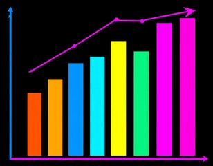 Vibrant graphical depiction of steadily rising business metrics on a dark backdrop