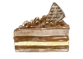 美味しそうなチョコレートケーキの手描き水彩イラスト