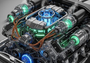 Futuristic Neon Engine – High-Tech Mechanical Design