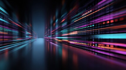 Futuristic server room, data stream