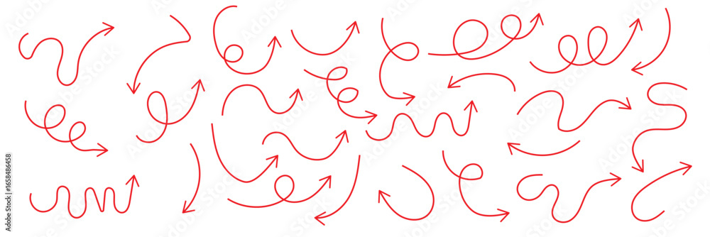 Poster set of hand drawn arrows. simple arrows collection isolated on white background. arrow mark icons ve