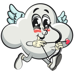 cute cloud cartoon mascot character vector illustration cupid with angel wings and the arrow of love, work of hand drawn