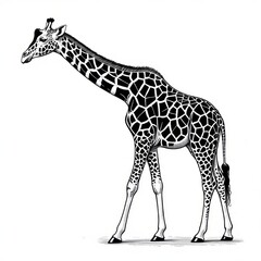 Naklejka premium Elegant Giraffe Standing Tall in African Savanna Landscape Illustration