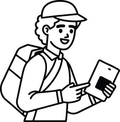 2d vector illustration a courier wearing a shirt is delivering a package mobile