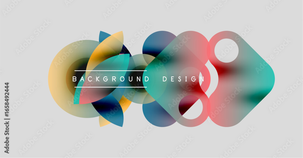 Poster abstract colorful shapes overlap, creating dynamic visual effect. minimalist design with text backgr