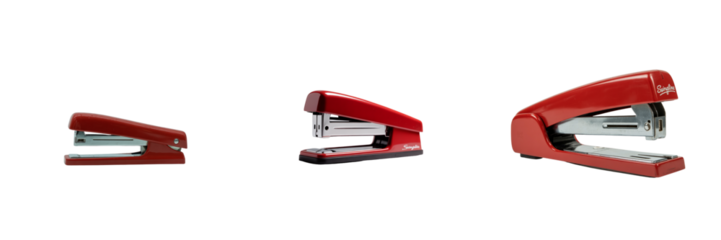 Red staplers in different sizes isolated on a transparent background