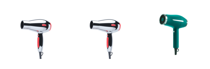 Silver and teal hair dryers isolated on a transparent background