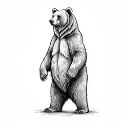 Detailed Illustration of a Standing Grizzly Bear in a Realistic Sketch Style