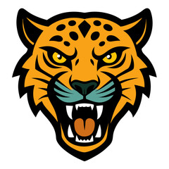 Fierce jaguar head with open mouth and tongue