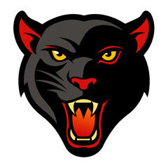 Fierce black panther roaring with yellow eyes and red accents