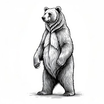 Detailed Illustration of a Standing Grizzly Bear in a Realistic Sketch Style