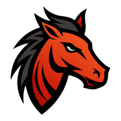 Fiery red horse head logo with black mane and background