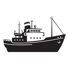 Obraz premium Black and white illustration of a detailed passenger or cargo ship on a white background