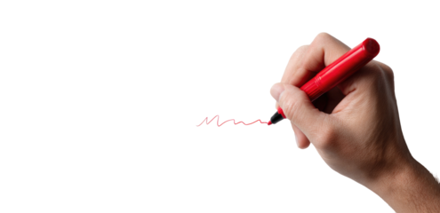 Hand holding red marker, writing a wavy line on a black background