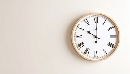 Timeless Elegance: A classic analog clock with Roman numerals marks the passage of time, its simple design lending a touch of sophistication and timelessness.