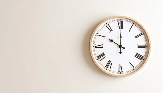 Timeless Elegance: A classic analog clock with Roman numerals marks the passage of time, its simple design lending a touch of sophistication and timelessness.