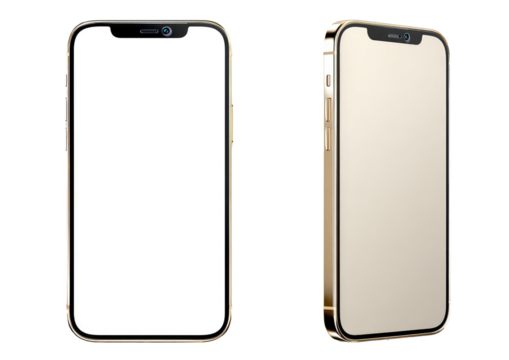 Two gold-toned smartphones, side-by-side, with blank screens