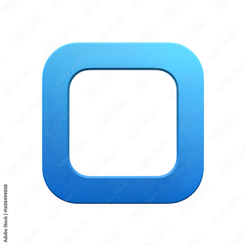 Poster a bright blue rounded square icon with a glossy finish and a subtle gradient effect isolated on tran