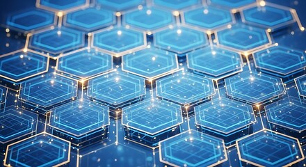 Abstract hexagonal network with glowing connections, representing digital technology