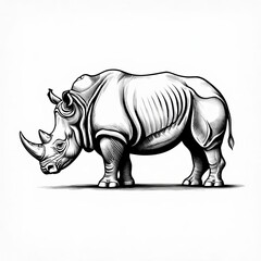 Fototapeta premium Detailed sketch of a rhinoceros standing proudly on a white background