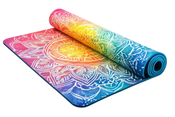 Mandala patterned yoga mat isolated on transparent background