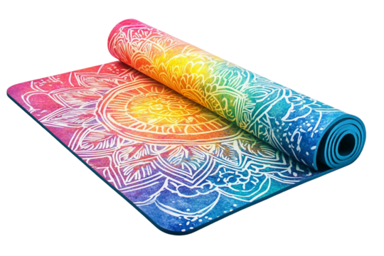 Mandala patterned yoga mat isolated on transparent background - Powered by Adobe