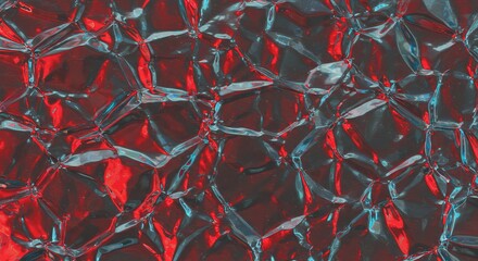 A background of crumpled silver foil with a red and blue sheen.