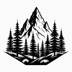 Obraz premium mountain and christmas tree vector illustration