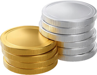 Two stacks of coins, gold and silver, overlap