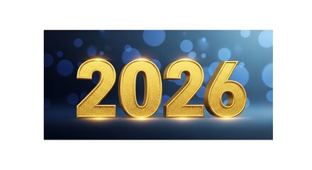 Golden 2026 isolated on white background with bokeh lights for new year