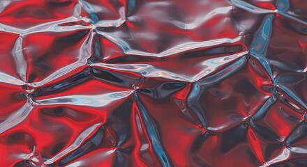 A background of crumpled silver foil with a red and blue sheen.