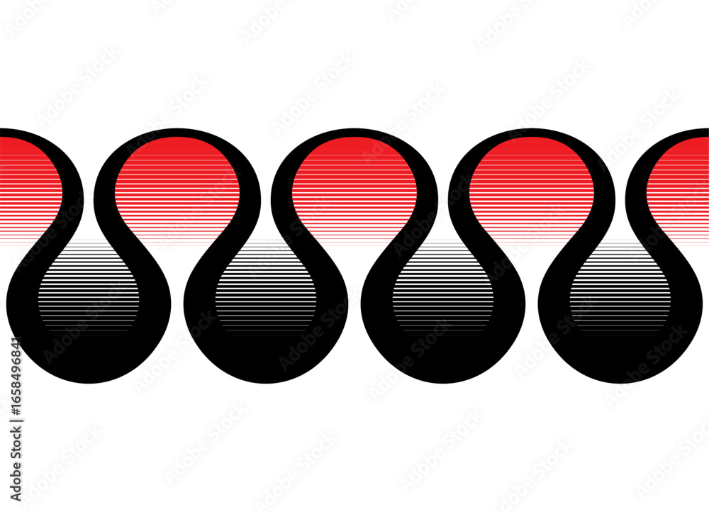 Poster vector seamless border. red and black striped pattern on white background. vector wavy background. s