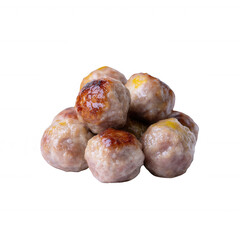 Fototapeta premium Savory meatballs stacked on a white isolated background, perfect for culinary presentations, menus, and food photography.