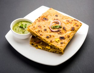 Indian Paneer Paratha with chutney