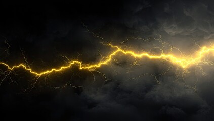 Glowing yellow lightning streak across dark stormy clouds