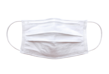 Top-down view of a white disposable face mask