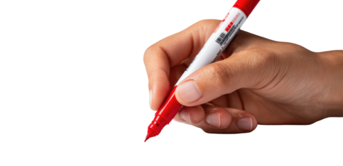 Hand holding a red marker pen