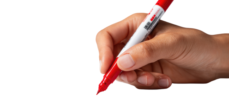 Hand holding a red marker pen