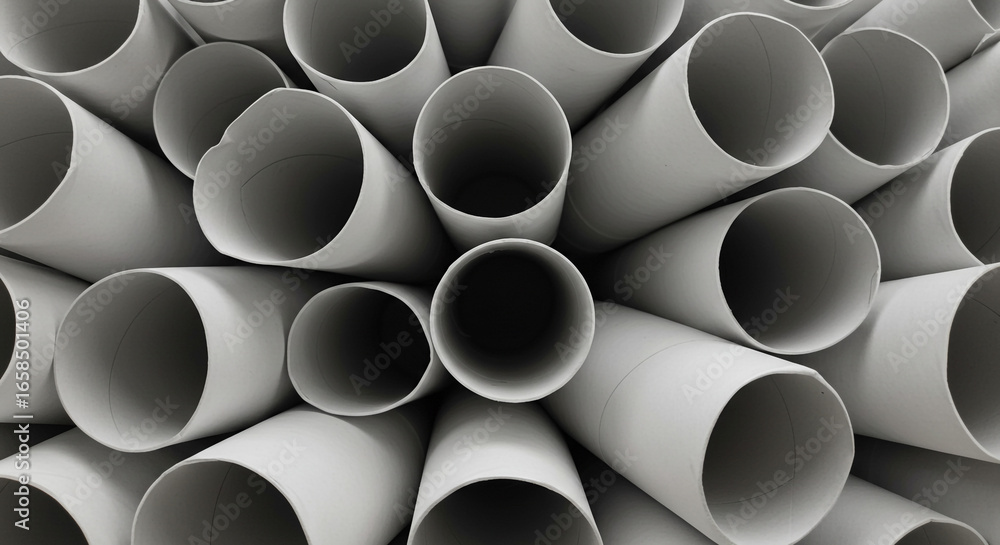 Aufkleber abstract pattern of many gray cardboard tubes creating a dynamic perspective in a modern studio sett