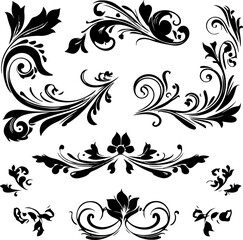 Fototapeta premium Black and white floral frame, pattern, floral, flower, ornament, design, vintage, vector, frame, decoration, illustration, seamless, wallpaper, leaf, element, art, border, set, decor, black, ornate, s