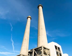 Industrial smokestacks against a clear sky (2)