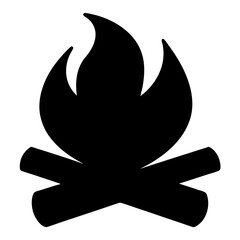 Black and white silhouette of a stylized campfire with logs and flames