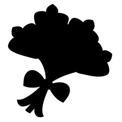 Black silhouette of a flower bouquet tied with a ribbon bow