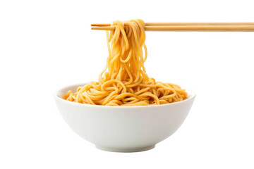 Noodles being lifted from a bowl with chopsticks isolated on transparent background