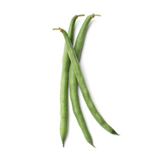 Fresh pea pods isolated on white, top view