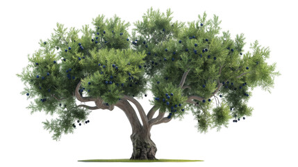 Olive tree with ripe fruits and green leaves. Natural agriculture concept. Isolated on transparent background, png.	