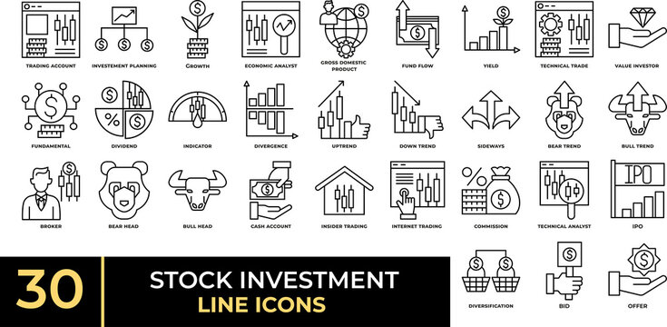 Stock investment line icons