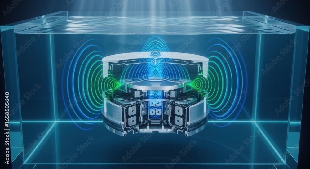 Poster crosssectional view of a sonar alignment tank illustrating the interaction between underwater dockin