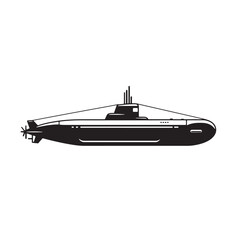 Simple black and white illustration of a submarine for educational and commercial purposes.