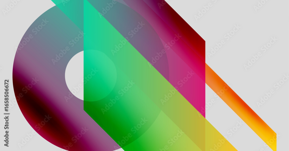 Poster abstract geometric composition. overlapping shapes create vibrant color gradients, modern design ele